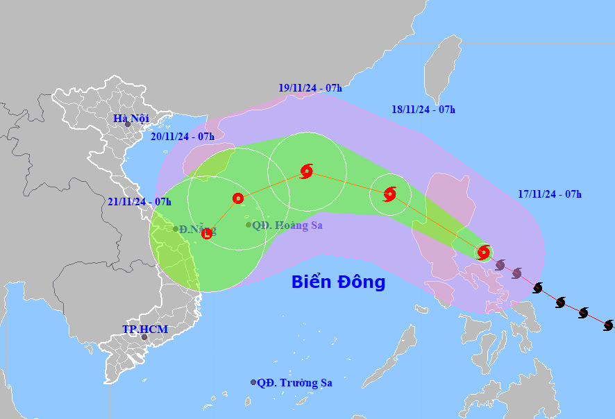 Bão Man-yi vào Biển Đông ngày 18-11, sức gió cấp 12, giật cấp 15