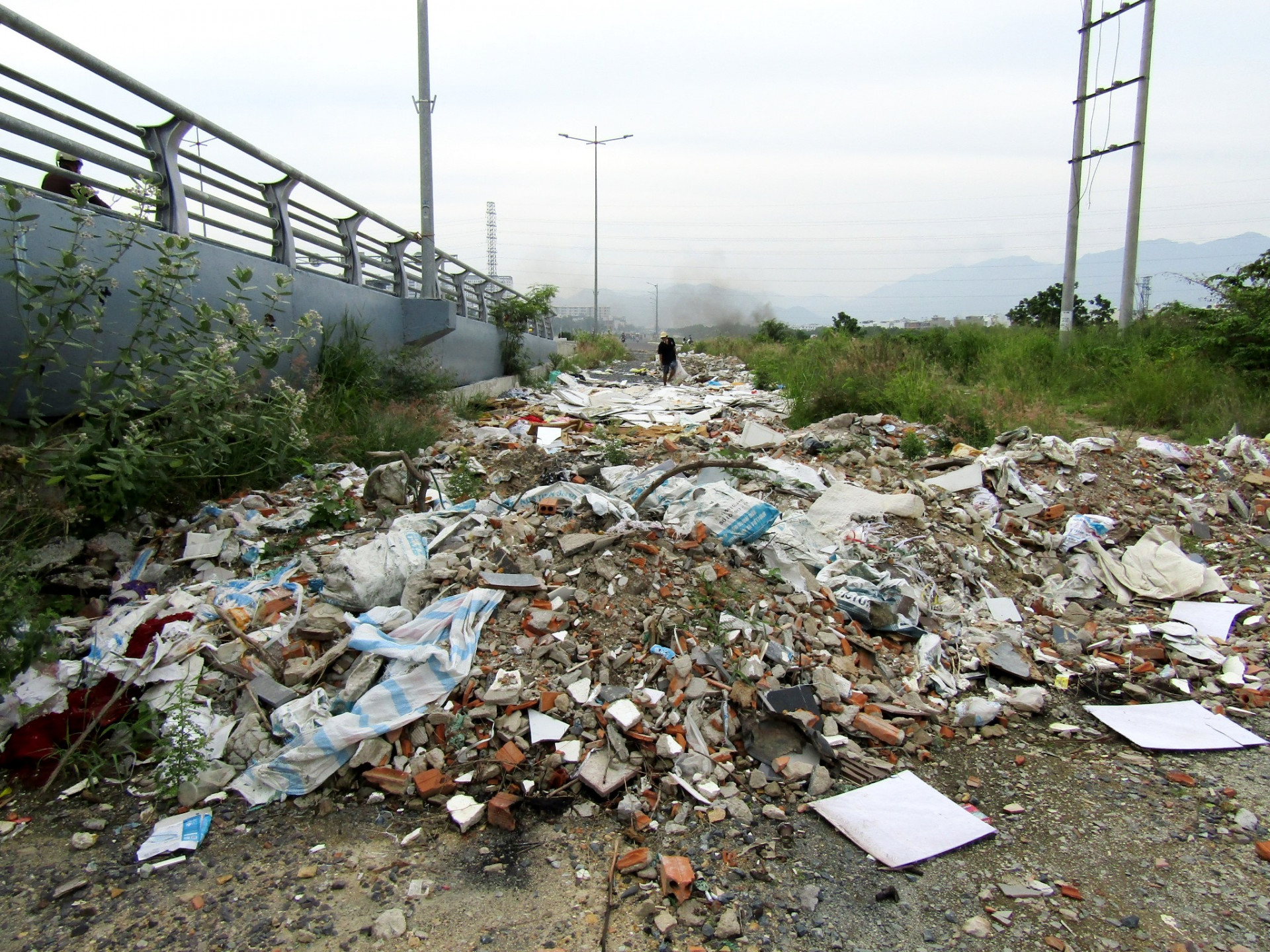 Đổ rác bừa bãi ở chân cầu vượt