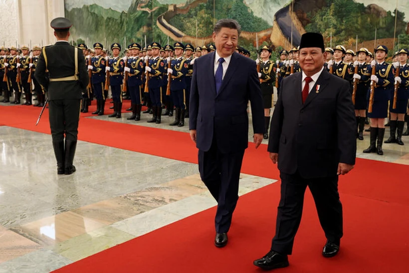 Chủ tịch Trung Quốc Tập Cận Bình và Tổng thống Indonesia Prabowo Subianto tại Đại lễ đường Nhân dân ở Bắc Kinh ngày 9/11/2024. (Ảnh: Reuters)
