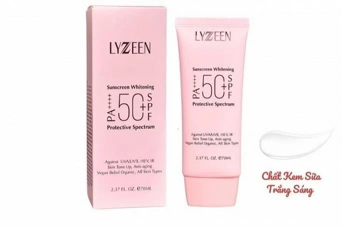 Kem chống nắng LYZEEN Whitening protective spectrum sunscreen SPF50+ PA++++. Ảnh chụp màn hình minh họa