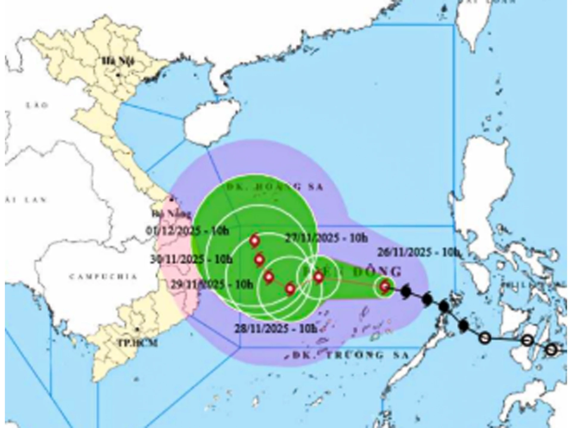 Vị trí và dự báo hướng di chuyển của bão số 15.