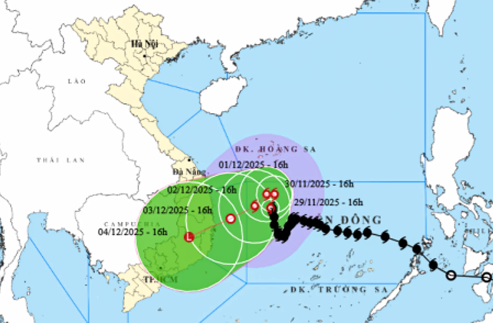 Vị trí và dự báo hướng di chuyển của bão.