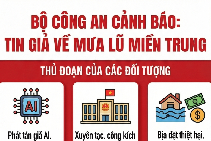 [Infographic] Bộ Công an cảnh báo: Tin giả về mưa lũ Miền Trung