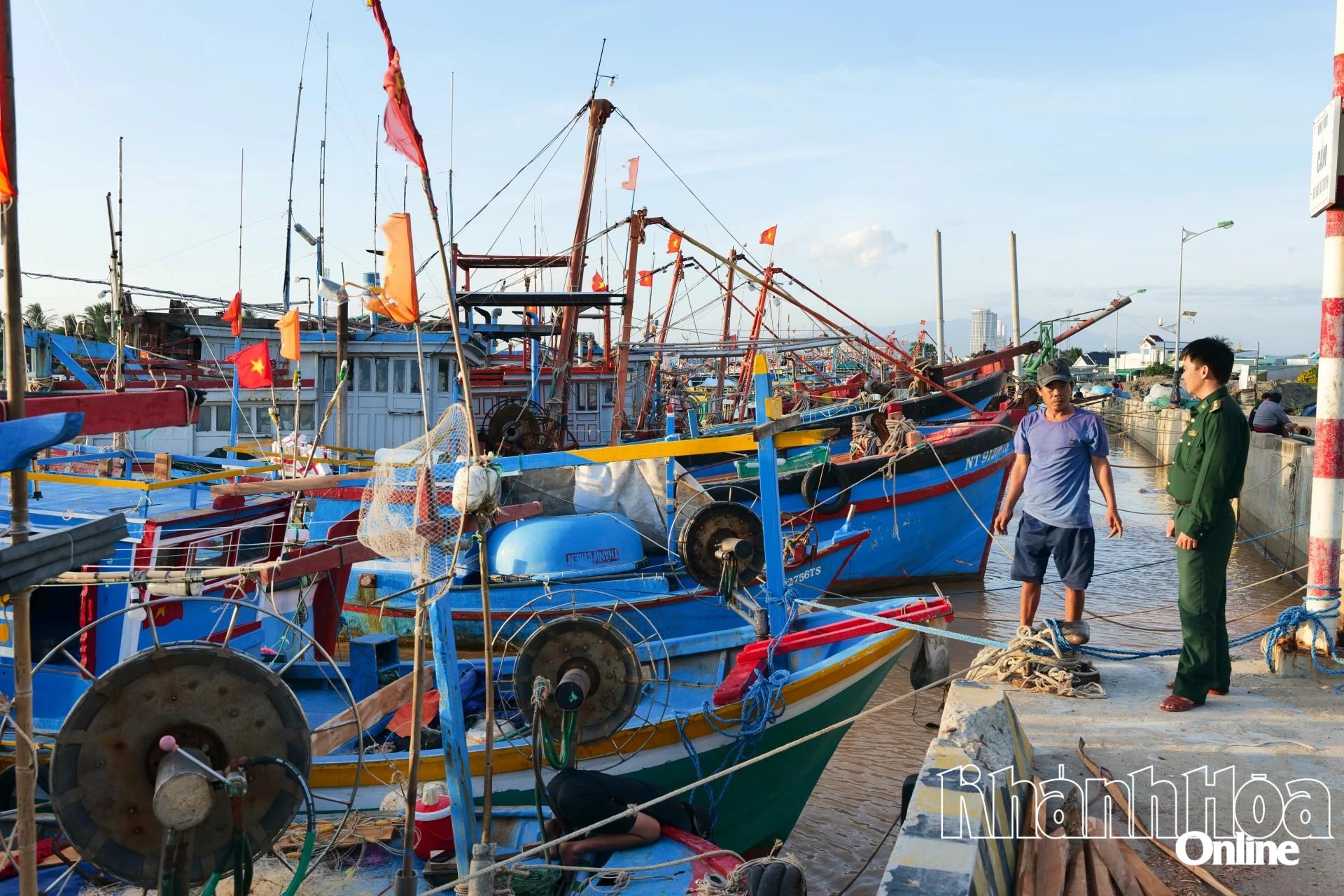 Cán bộ Đồn Biên phòng Đông Hải tuyên truyền đến người dân chủ động ứng phó bão.
