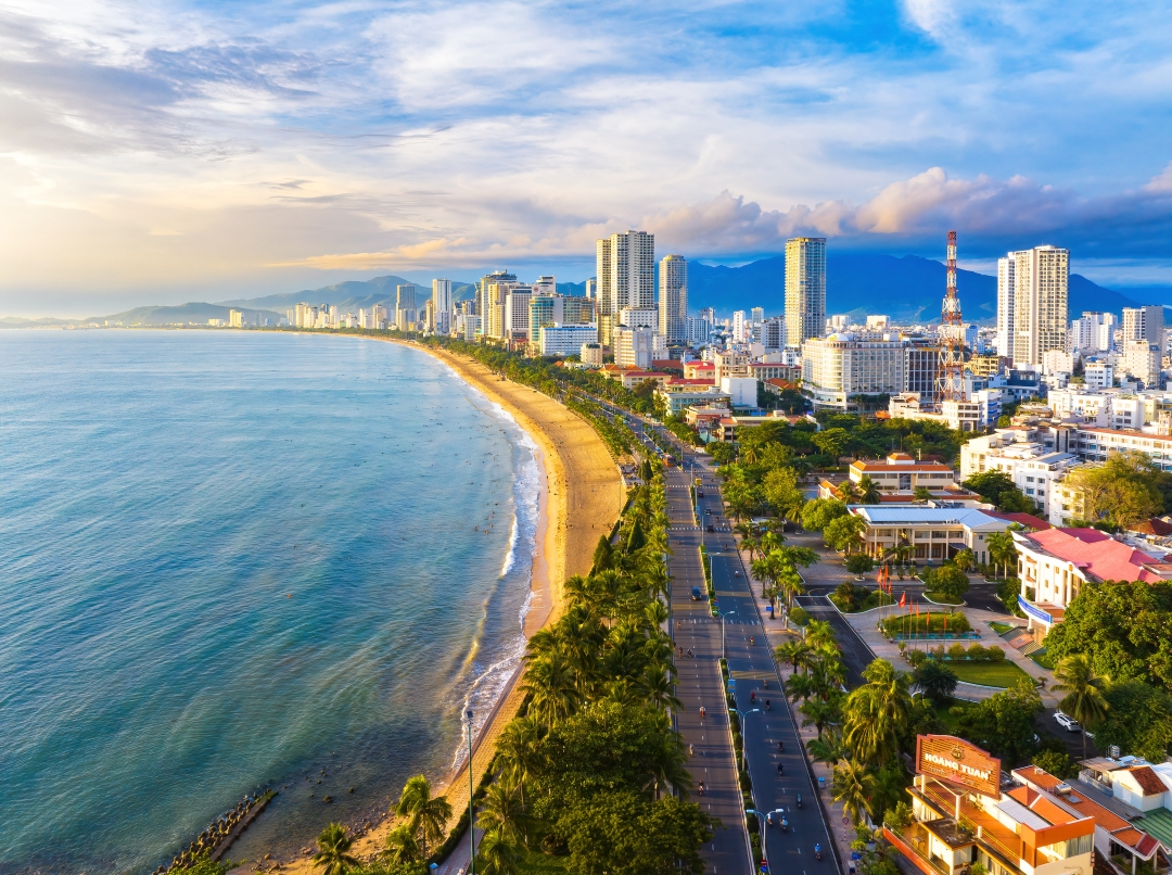 A beautiful view of the beach city of Nha Trang in the morning

