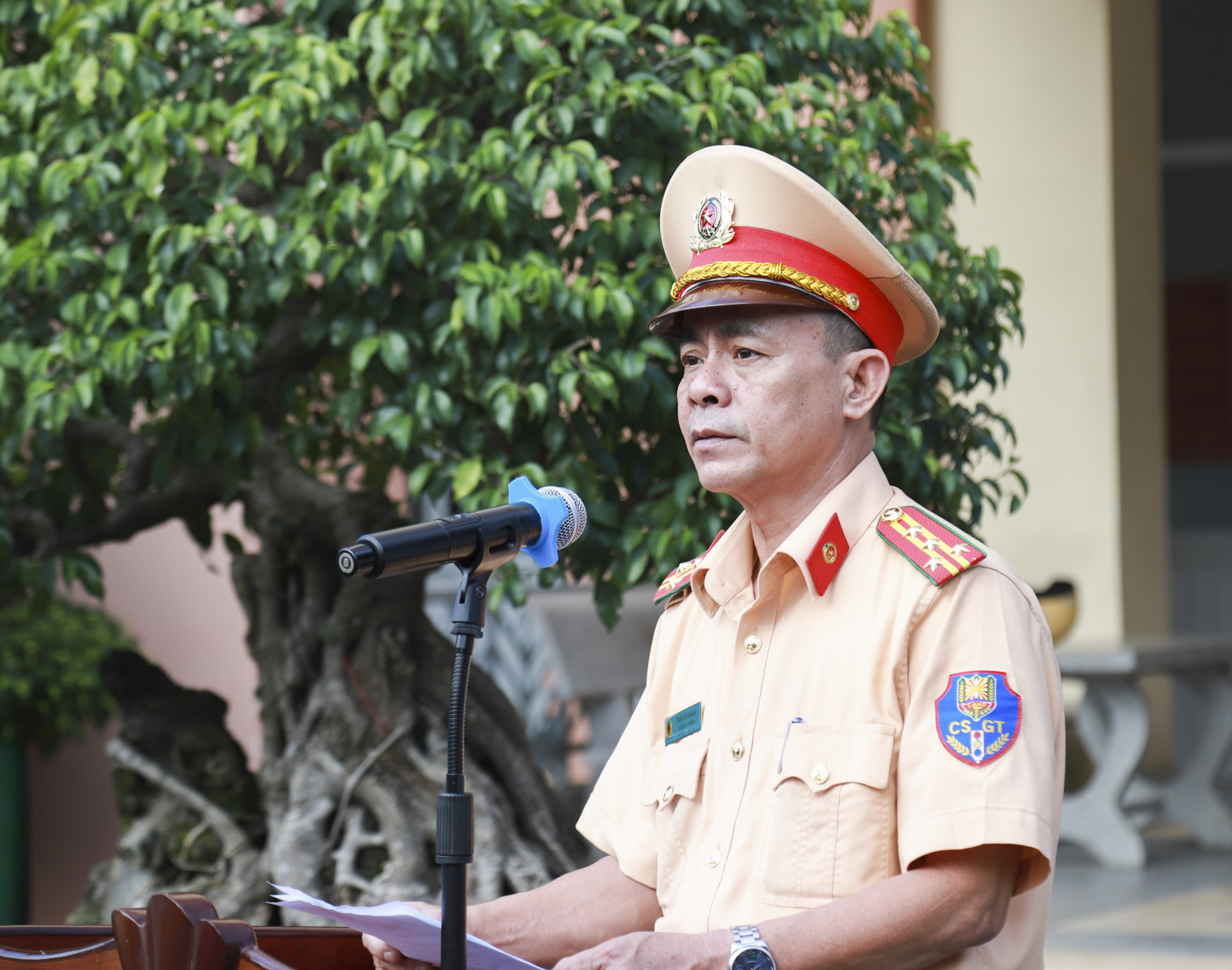 Lãnh đạo Phòng Cảnh sát giao thông Công an tỉnh phát động ra quân bảo đảm an toàn giao thông dịp Tết.