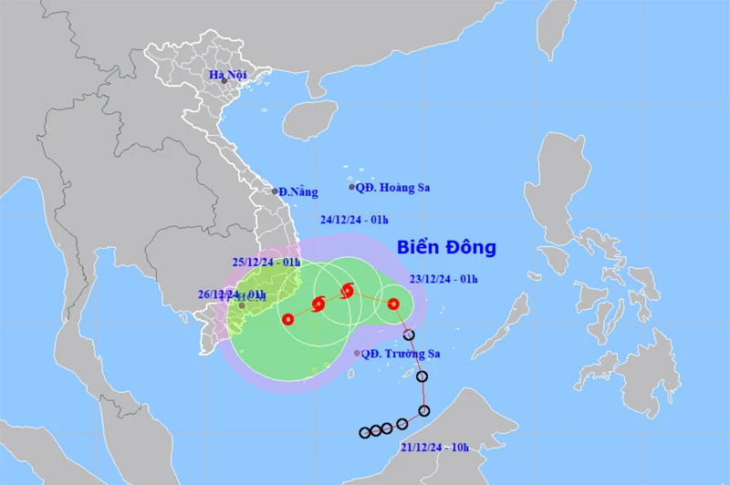 Vị trí và hướng di chuyển của áp thấp nhiệt đới. (Nguồn: nchmf.gov.vn)

