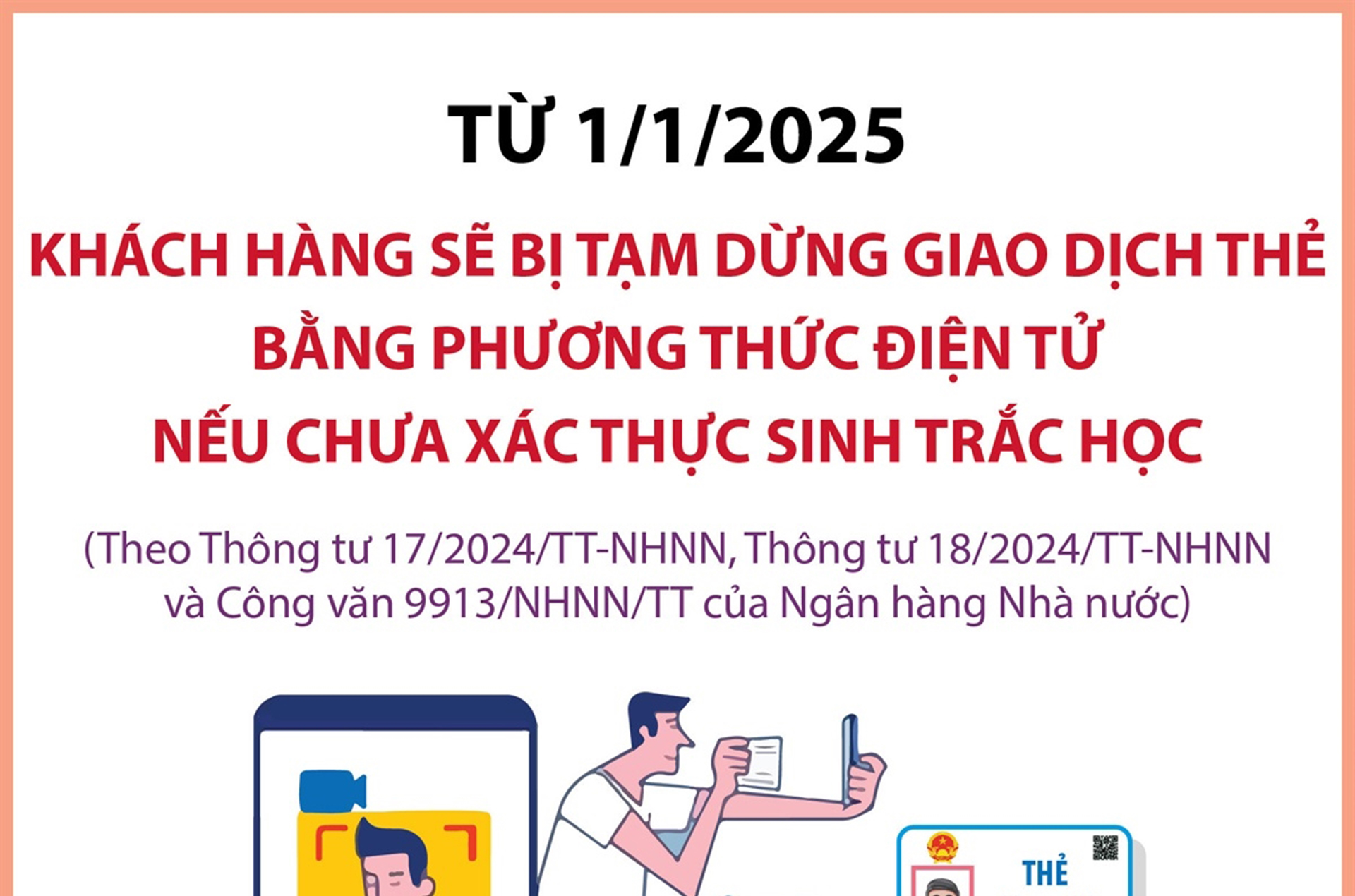 Từ 1/1/2025: Khách hàng sẽ bị tạm dừng giao dịch thẻ bằng phương thức điện tử nếu chưa xác thực sinh trắc học