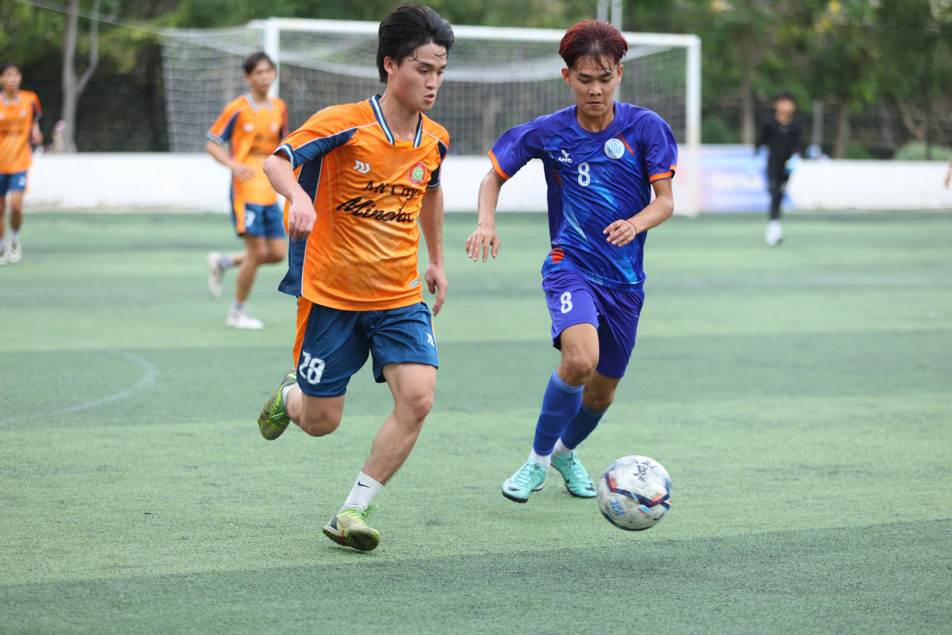 Friendly match between Nha Trang University (blue jersey) and Thai Binh Duong University

