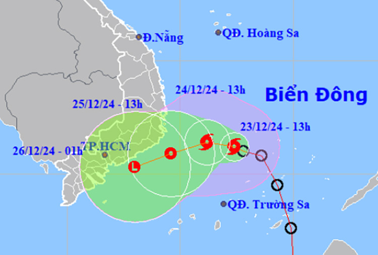 Vị trí vào dự báo hướng di chuyển của bão số 10.