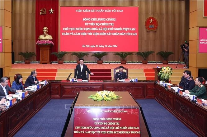 Chủ tịch nước Lương Cường phát biểu chỉ đạo. Ảnh: Lâm Khánh - TTXVN