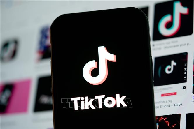 Biểu tượng Tiktok trên màn hình điện thoại di động. Ảnh tư liệu: THX/TTXVN