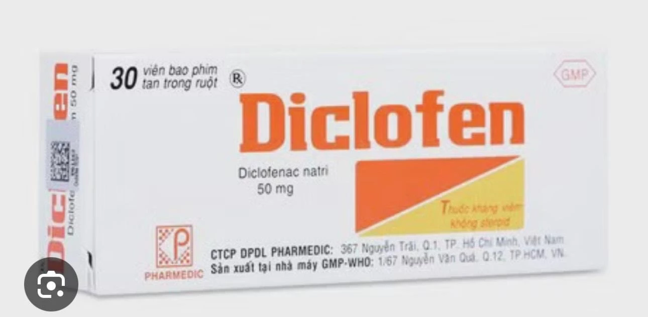 Một loại viên nén bao phim tan trong ruột Diclofen (Diclofenac natri 50mg) được quảng cáo trên mạng. Ảnh chụp màn hình.