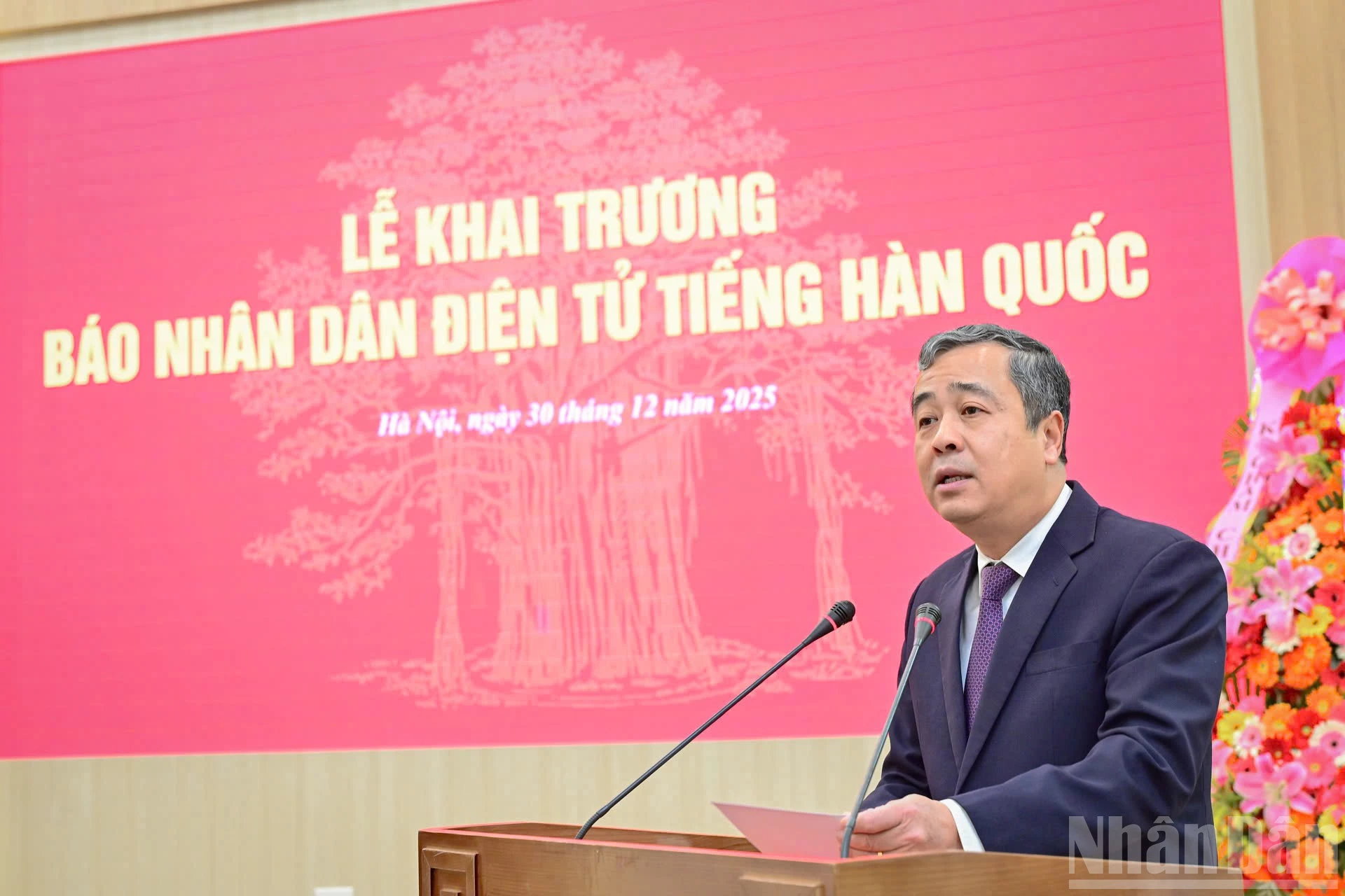 Đồng chí Ngô Đông Hải, Ủy viên Trung ương Đảng, Phó Trưởng Ban Tuyên giáo và Dân vận Trung ương phát biểu tại sự kiện. (Ảnh: BẢO LONG)

