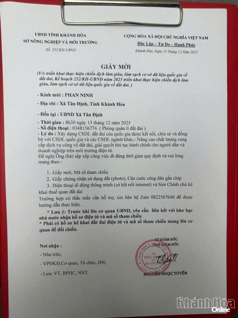 Giấy mời giả mạo Sở Nông nghiệp và Môi trường.