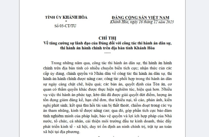 Tăng cường sự lãnh đạo của Đảng trong công tác thi hành án dân sự, án hành chính