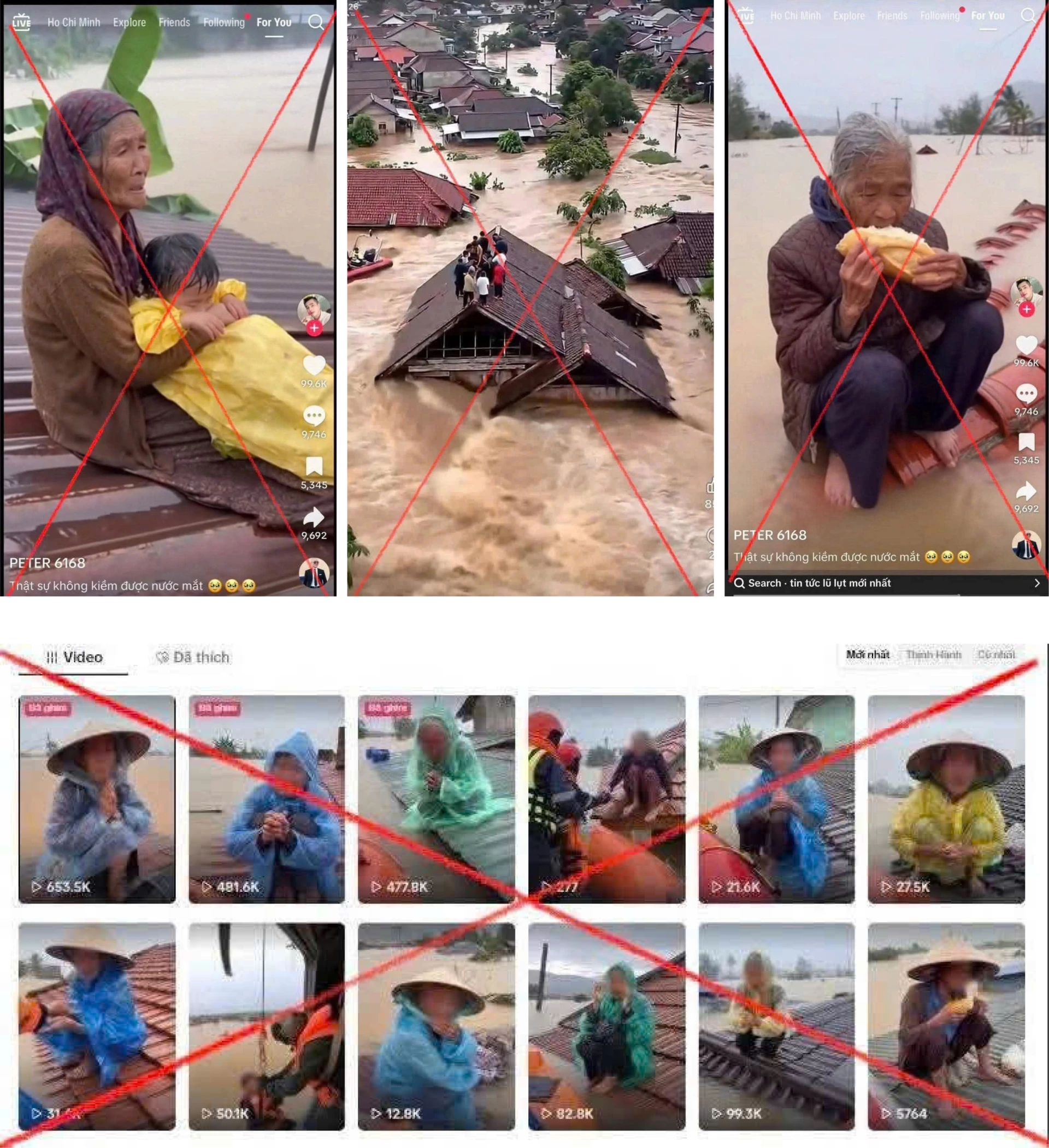 Hình ảnh AI ngụy tạo thiệt hại, dựng cảnh kêu cứu thổi phồng mức độ tàn phá lan truyền trên mạng xã hội.