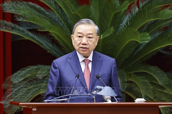 Tổng Bí thư Tô Lâm phát biểu khai mạc Hội nghị lần thứ 15 Ban Chấp hành Trung ương Đảng khóa XIII. Ảnh: Doãn Tấn/TTXVN