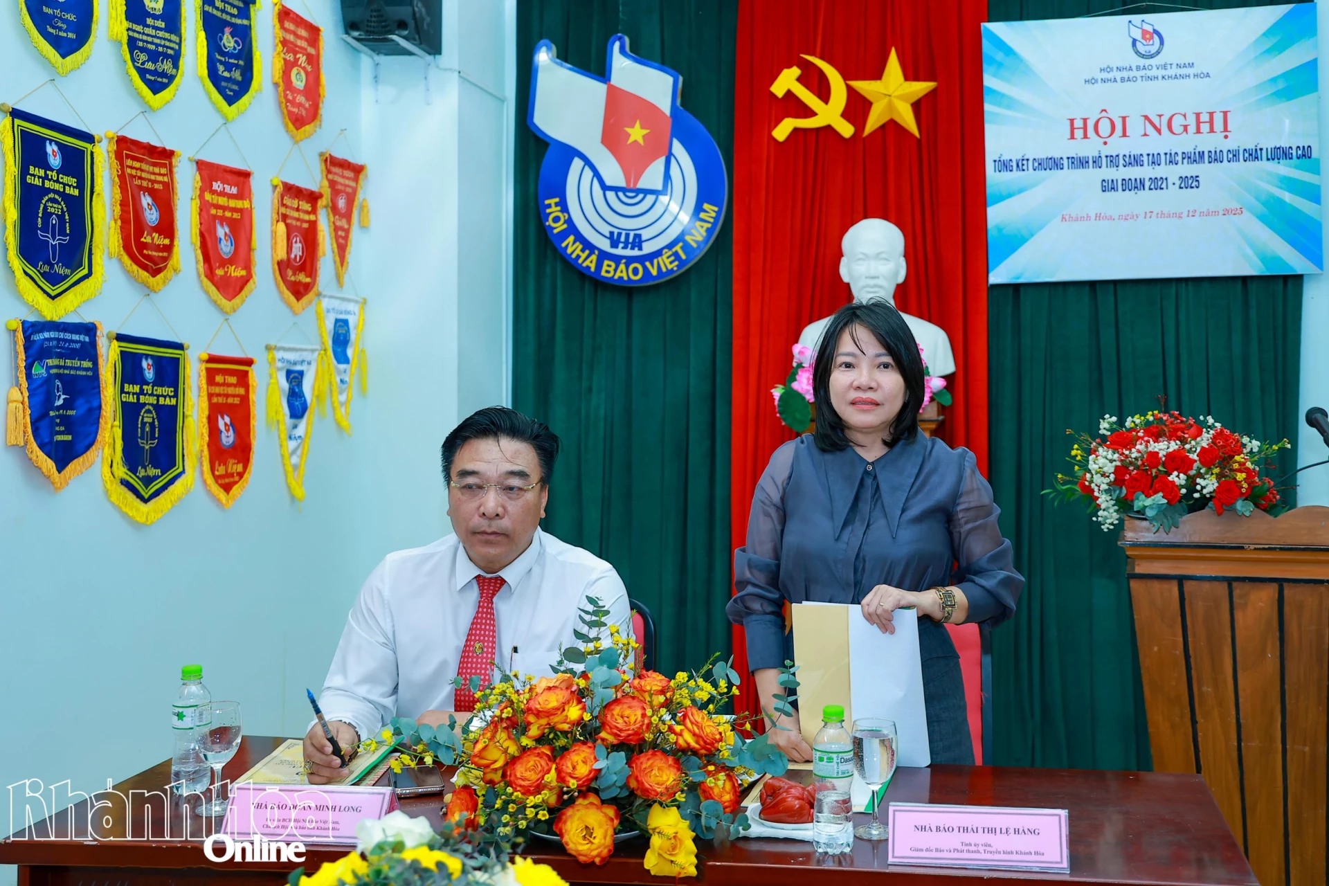 Bà Thái Thị Lệ Hằng phát biểu đề xuất các giải pháp nâng cao hiệu quả công tác hỗ trợ tác phẩm báo chí chất lượng cao.