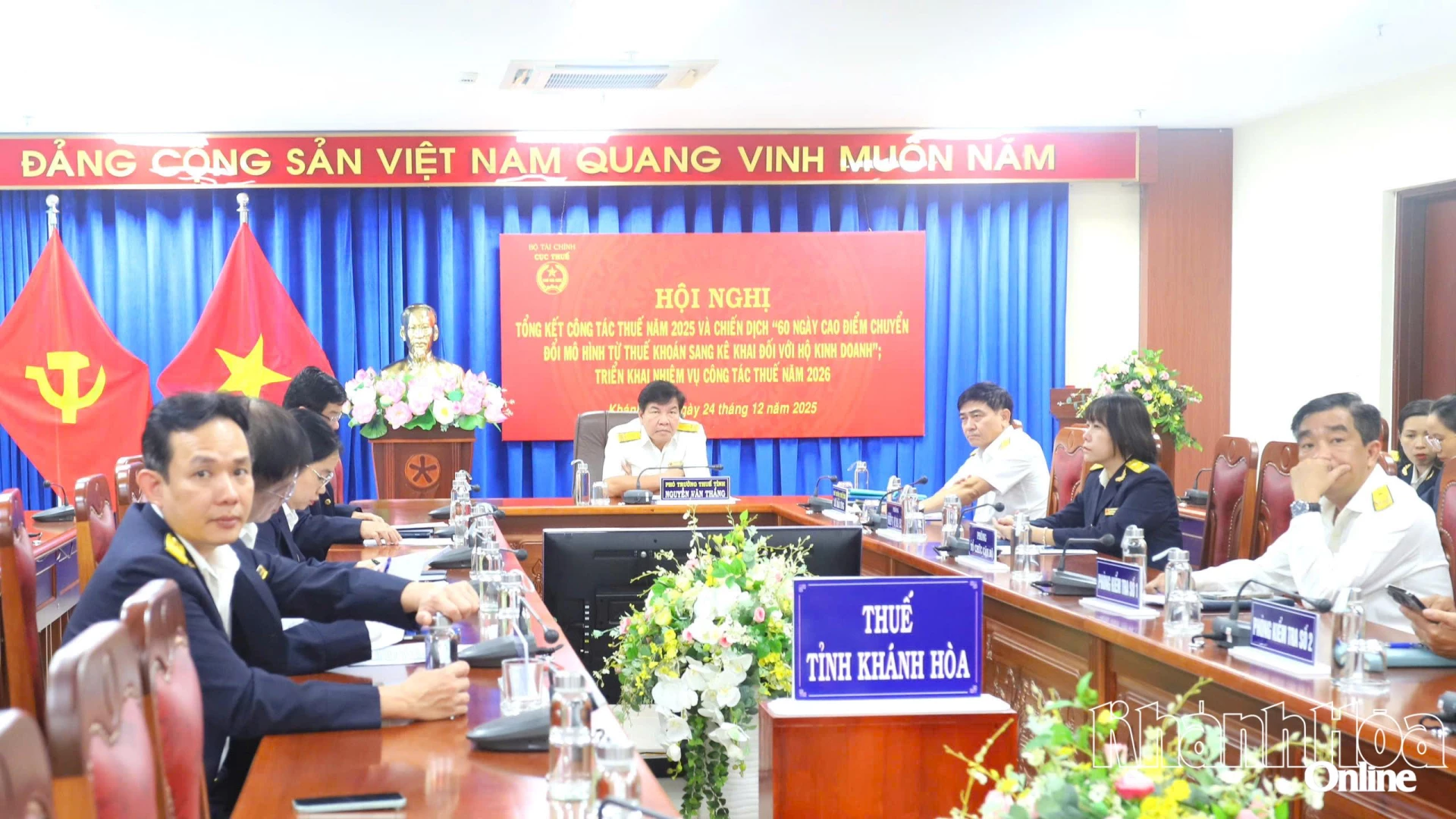 Quang cảnh hội nghị tại điểm cầu Thuế tỉnh Khánh Hòa.