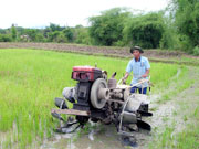 Anh Cao Văn Liêm, dân tộc Raglai, xã Khánh Bình, huyện Khánh Vĩnh mua máy cày từ nguồn vốn vay NH CSXH để cải tạo đồng ruộng, tăng năng suất lao động. Ảnh: T.H