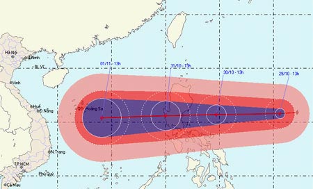 Hướng đi của Mirinae theo dự đoán của Trung tâm Dự báo khí tượng thủy văn trung ương.