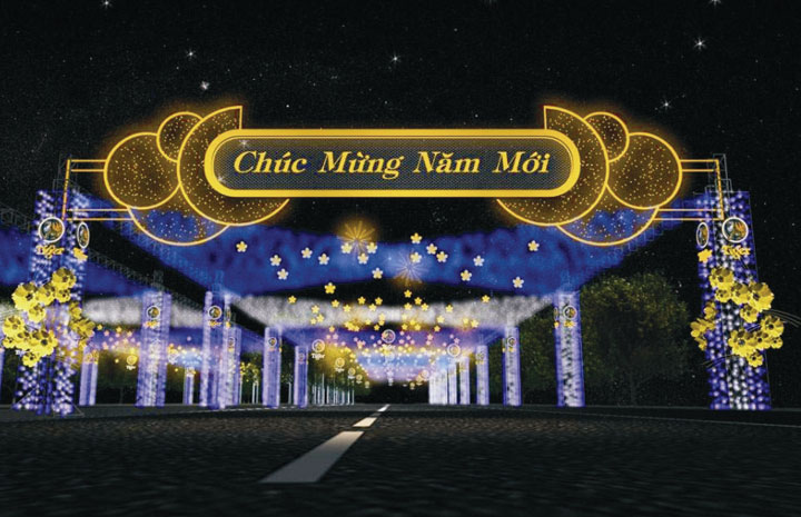 Trang trí đèn màu mừng Xuân Canh Dần