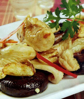 Món ăn: Ức gà xào nấm đông cô