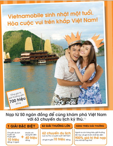VIETNAMOBILE khuyến mại mừng sinh nhật 1 tuổi