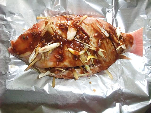 Món ăn: Cá điêu hồng nướng gừng sả