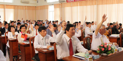  Đại biểu HĐND tỉnh biểu quyết thông qua các Nghị quyết.