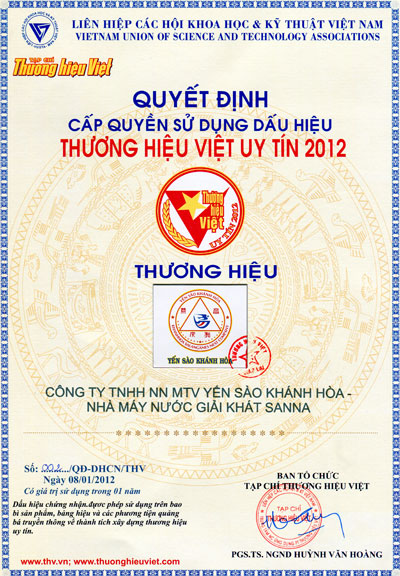 Được sử dụng dấu hiệu Thương hiệu Việt uy tín năm 2012