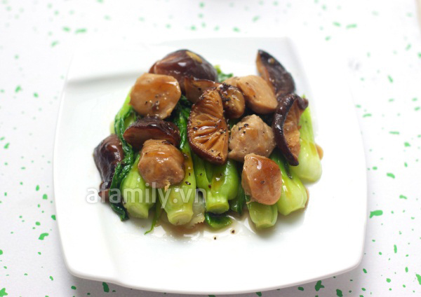 Món ăn: Cải thìa xào bò viên cho cơm chiều ngon miệng