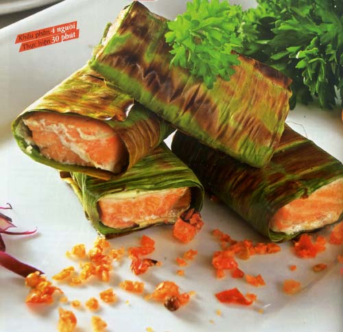 Món ăn: Phi lê cá hồi nướng lá chuối