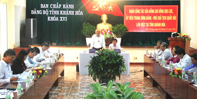  Phó Chủ tịch Quốc hội Uông Chu Lưu phát biểu tại buổi làm việc với Thường trực Tỉnh ủy.