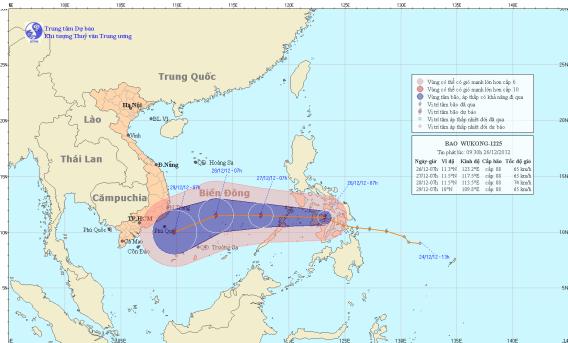 Hướng đi của cơn bão (Ảnh: TTDBKTTV) 