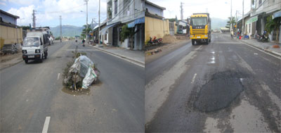 Hố nguy hiểm giữa đường đã được khắc phục