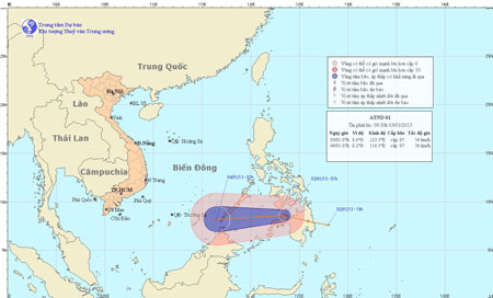 Xuất hiện áp thấp nhiệt đới gần biển Đông