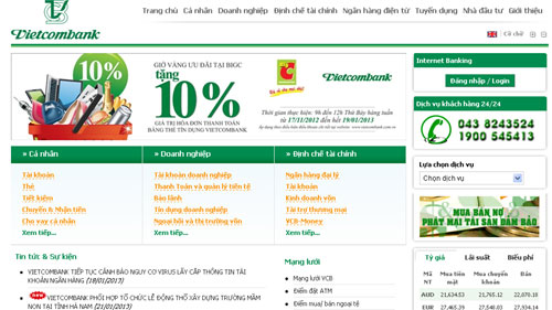 Trang web chính thức của Vietcombank.