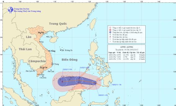 Vị trí của áp thấp nhiệt đới (Ảnh: TTDBKTTV)