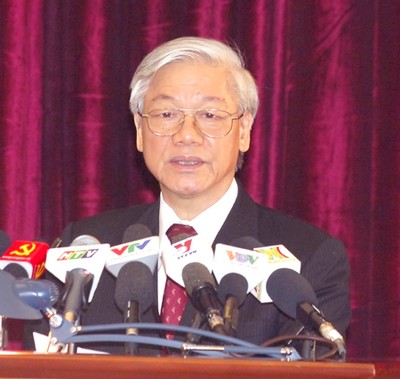 Tổng Bí thư Nguyễn Phú Trọng phát biểu bế mạc Hội nghị. (Ảnh: HH)