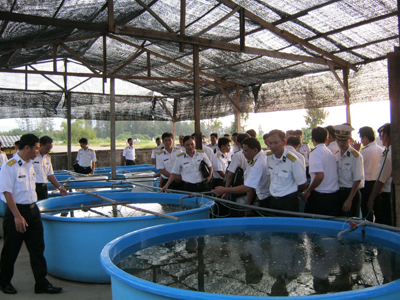  Tập huấn kỹ thuật trồng rong nho trong bể composite cho cán bộ, chiến sĩ.
