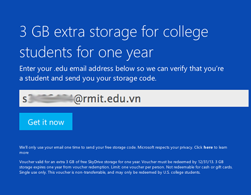 Microsoft tặng sinh viên thêm 3GB dung lượng lưu trữ trên Skydrive