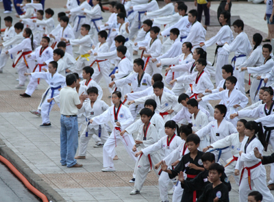 Các thành viên Hội Karatedo biểu diễn.