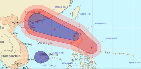 Dự báo đường đi và khu vực ảnh hưởng của bão. 