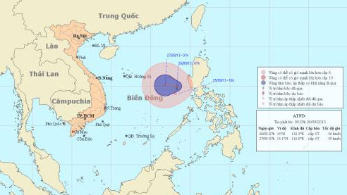 Ví trí và hướng đi của áp thấp nhiệt đới (Ảnh: TTDBKTTV)