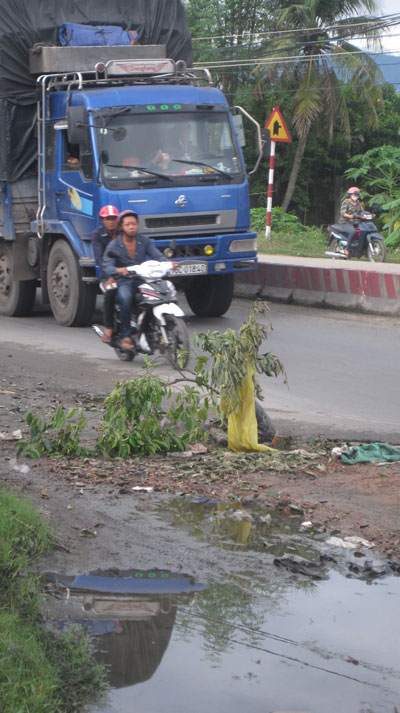 Hố sâu nguy hiểm bên lề đường