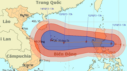 Vị trí và đường đi của bão Nari. (Ảnh: Trung tâm dự báo Khí tượng thủy văn Trung ương)