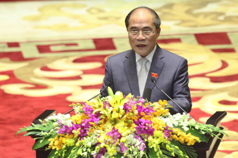 Chủ tịch Quốc hội Nguyễn Sinh Hùng phát biểu khai mạc kỳ họp thứ 6. Ảnh: VGP/Nhật Bắc