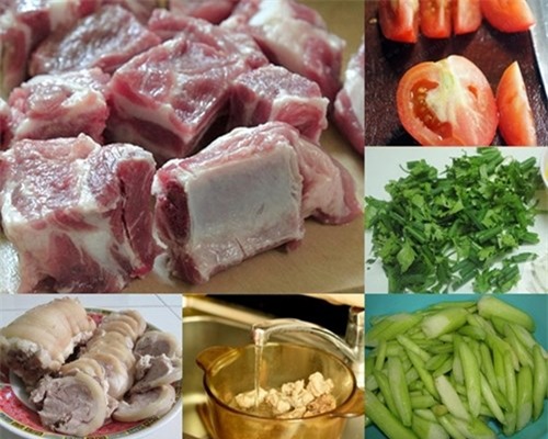 Bún sườn bung chân giò